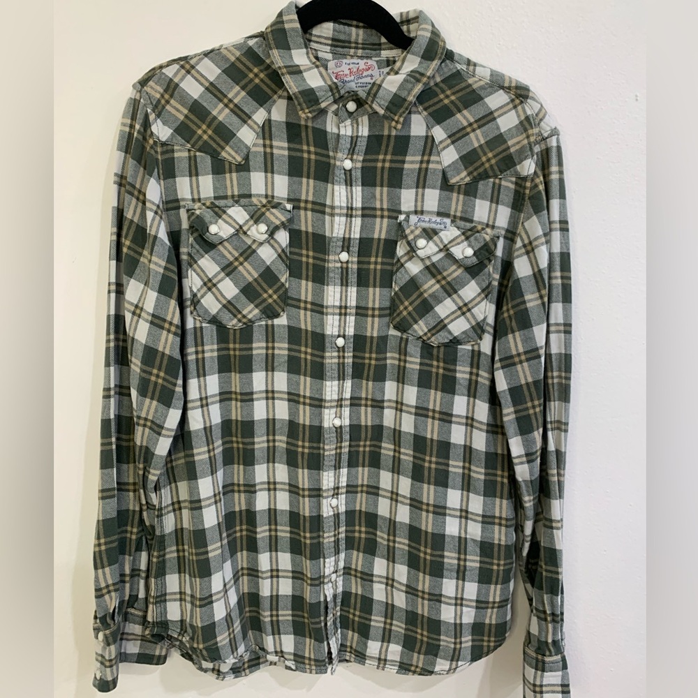 VTG True Religion Green & White Plaid Women's Shirt Size L Casual Everyday Wear